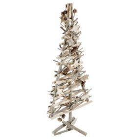 Sapin Déco en Bois "Glacé" 57cm Gris & Naturel