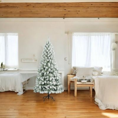 Sapin de Noël 150 cm Kris Kringle, Pin artificiel floqué, Arbre à effet réel, Sapin de Noël, 150x150 h150 cm, Vert et Blanc