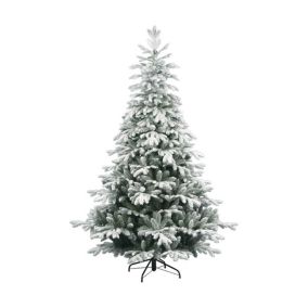 Sapin de Noël 180 cm Ginger, Pin artificiel floqué, Arbre à effet réel, Sapin de Noël, 101x101 h180 cm, Vert et Blanc