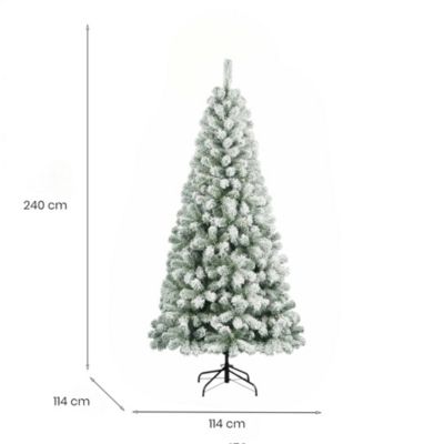 Sapin de Noël 240 cm Kris Kringle, Pin artificiel floqué, Arbre à effet réel, Sapin de Noël, 114x114 h240 cm, Vert et Blanc