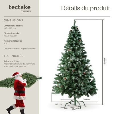 Sapin de Noël abre artificiel 180 cm avec pommes de pin vert