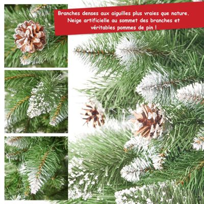 Sapin De Noël Artificiel 180 Cm Avec Neige Et Pommes De Pin - Inflammable, Montage Facile, Support Stable