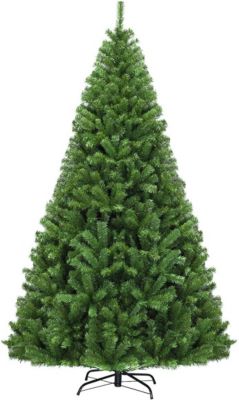 Sapin de Noël Artificiel 225CM Pied Croisé en Fer 1346 Branches en PVC Arbre de Noël Ouverture de Parapluie Vert