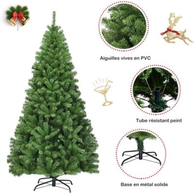 Sapin de Noël Artificiel 225CM Pied Croisé en Fer 1346 Branches en PVC Arbre de Noël Ouverture de Parapluie Vert