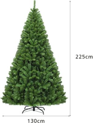 Sapin de Noël Artificiel 225CM Pied Croisé en Fer 1346 Branches en PVC Arbre de Noël Ouverture de Parapluie Vert