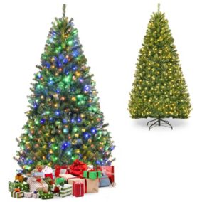 Sapin de Noël Artificiel Lumineux 180 CM LED Lumière 4 Couleurs Blanche Chaude 11 Modes Éclairage Vert