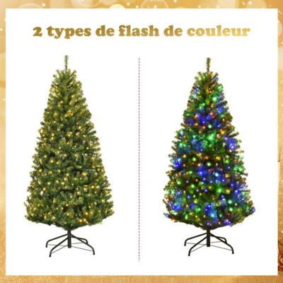 Sapin de Noël Artificiel Lumineux 210 CM LED Lumière 4 Couleurs et Blanche Chaude 11 Modes Éclairage Feuilles en PVC Vert