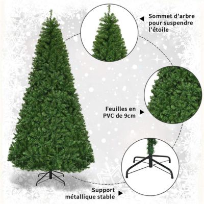 Sapin de Noël Artificiel Lumineux 210 CM LED Lumière 4 Couleurs et Blanche Chaude 11 Modes Éclairage Feuilles en PVC Vert