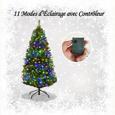 Sapin de Noël Artificiel Lumineux 210 CM LED Lumière 4 Couleurs et Blanche Chaude 11 Modes Éclairage Feuilles en PVC Vert