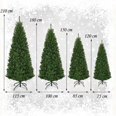 Sapin de Noël Artificiel Lumineux 210 CM LED Lumière 4 Couleurs et Blanche Chaude 11 Modes Éclairage Feuilles en PVC Vert