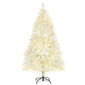 Sapin de Noël artificiel lumineux blanc dia. 115 x 180H cm 650 branches 150 LED - support pied pliable métal PVC