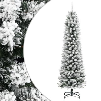 Sapin de Noël artificiel mince avec neige floquée 210 cm PVC/PE vidaXL