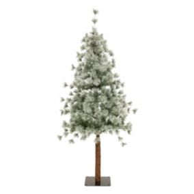 Sapin de Noël artificiel Vert clair enneigé avec pied en bois et métal H 150 cm