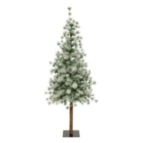 Sapin de Noël artificiel Vert clair enneigé avec pied en bois et métal H 180 cm