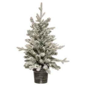 Sapin de Noël artificiel vert floqué blanc et pailleté dans un pot argenté H 70 cm