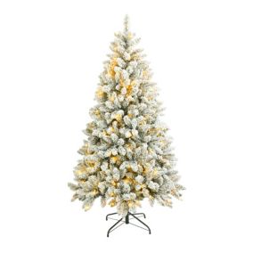 Sapin de Noël blanc 180 cm 850 branches épais avec 300 lumières LED incluses