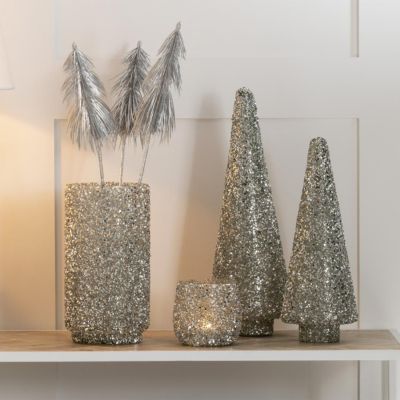 Sapin de Noël Déco à Paillettes "Ethel" 32cm Argent