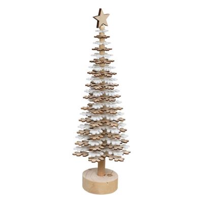 Sapin de Noël en flocon en bois Beige, H. 40 cm