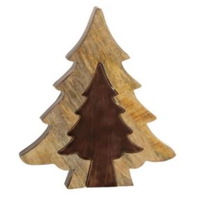 Sapin de Noël à Poser "Puzzle" 30cm Marron & Naturel