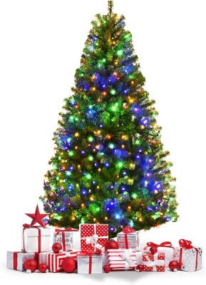 Sapin de Noel 150 CM Artificiel Lumineux LED Lumiere 4 Couleurs 11 Modes Eclairage Branches Touffues Feuilles en PVC Vert