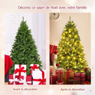 Sapin De Noël Artificiel Avec Guirlande Intégrée - 150 Cm, Branches Mélange PVC/PE, Base En Bois, Décorations Incluses