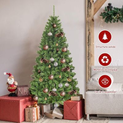 Sapin de Noel Artificiel 928 Branches Epicea Aiguilles en PVC Socle en Fer Systeme Parapluie Arbre de Noel Vert 180 cm