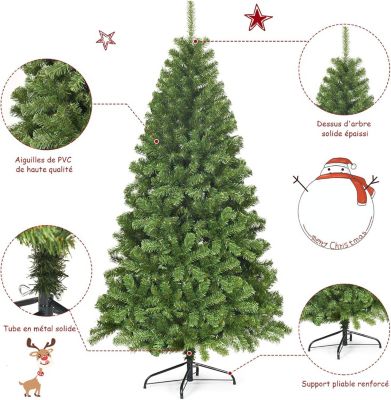 Sapin de Noel Artificiel 928 Branches Epicea Aiguilles en PVC Socle en Fer Systeme Parapluie Arbre de Noel Vert 180 cm