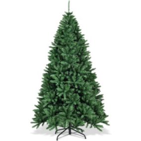 Sapin de Noel Artificiel avec Socle en Fer Branches Touffues Aiguilles en PVC Ouvert Systeme Parapluie Decoration de Noel 230cm