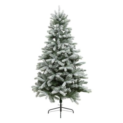 Sapin de Noël artificiel vert floqué Tempête H.180 cm support inclus