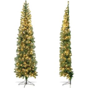 Sapin de Noel Moitie 210 cm Arbre de Noel Decoration de Vacances 450 Pointes de Branche PVC 150 Lumieres LED Fusible Inclus