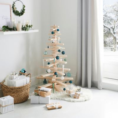 Sapin en bois coloris naturel H.100 cm support inclus
