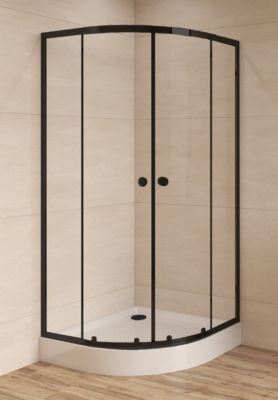SAT PROJECT Douche quart de cercle 80x80cm coulissante avec profilé noir mat (SATPROMUS80CT)
