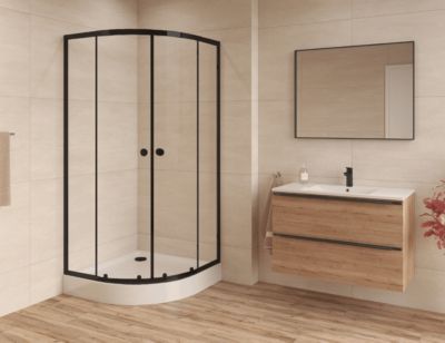 SAT PROJECT Douche quart de cercle 80x80cm coulissante avec profilé noir mat (SATPROMUS80CT)