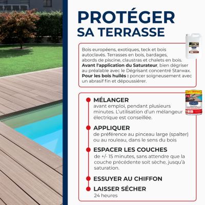 Saturateur extérieur haute protection terrasse en bois Incolore Starwax 5L +20 % gratuit