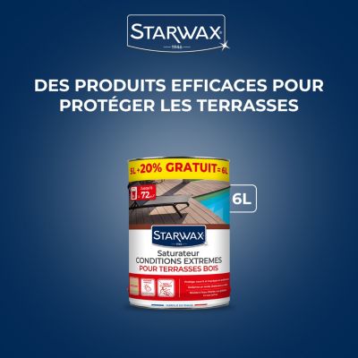 Saturateur extérieur haute protection terrasse en bois Incolore Starwax 5L +20 % gratuit