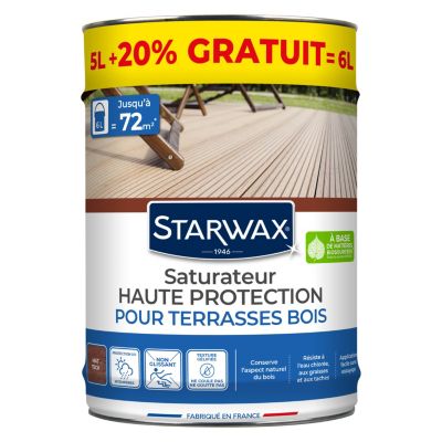 Saturateur haute protection pour terrasses bois mat teck 5L + 20% gratuit