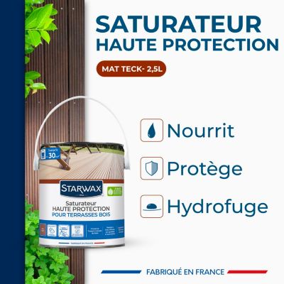 Saturateur haute protection pour terrasses en bois effet teck mat 2,5L Starwax