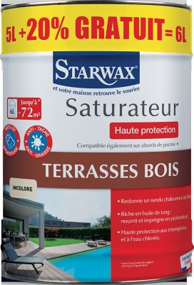 saturateur haute protection terrasse en bois incolore starwax 5l 20