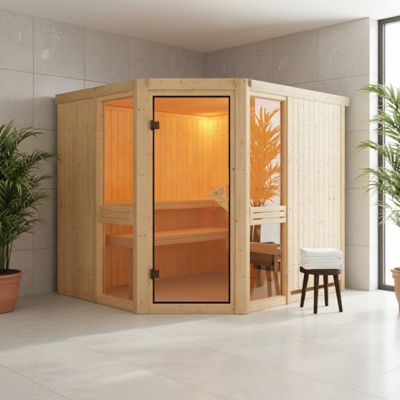 Sauna d'angle bois massif 6-8 places vitré Karibu Amelia 3 - 231x196 cm