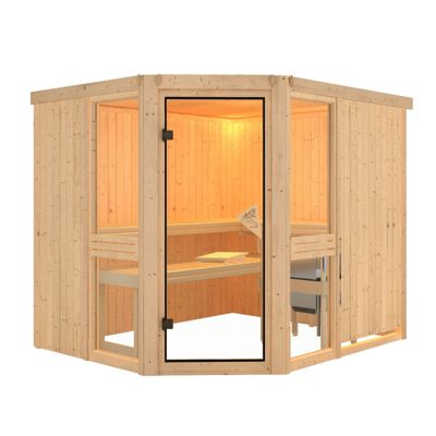 Sauna d'angle bois massif 6-8 places vitré Karibu Amelia 3 - 231x196 cm