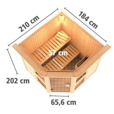 Sauna d'angle en épicéa 196x170 cm 4-6 places avec poêle en option - Karibu Amelia 1