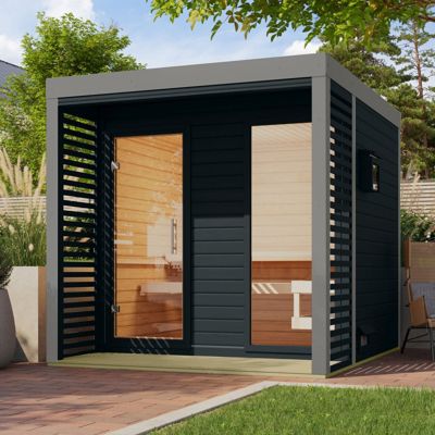Sauna extérieur 4-5 places épicéa 6,45m² terrasse vitrée - Karibu Ares 2