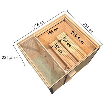Sauna extérieur 4-5 places épicéa 6,45m² terrasse vitrée - Karibu Ares 2