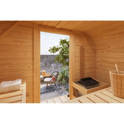Sauna extérieur 4-6 places en bois 38mm avec porte en verre - Karibu Quadro 1 Plus