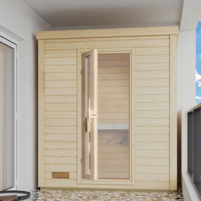 Sauna extérieur compact 2 places épicéa nordique 38mm Karibu Hytti