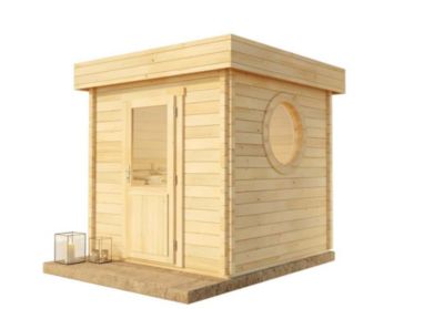 Sauna extérieur Cubus-70 A FinnTherm, 26x26m dim ext (cas échéant incl débord de toit) naturel, épaisseur paroi : 70mm, 7m² totale