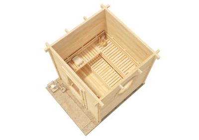 Sauna extérieur Cubus-70 A FinnTherm, 26x26m dim ext (cas échéant incl débord de toit) naturel, épaisseur paroi : 70mm, 7m² totale