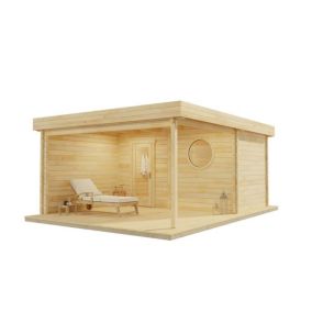 Sauna extérieur Cubus-70 Royal FinnTherm, 41x55m dim ext (cas échéant incl débord de toit) naturel, 70mm, 22,6m² superficie totale
