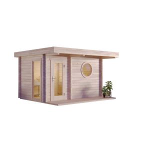 Sauna extérieur Feldkirch-70 FinnTherm, 42x34m dim ext (cas échéant incl débord de toit) naturel, 70mm, 14,5m² superficie totale