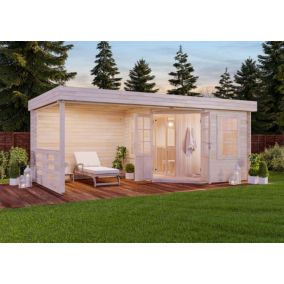 Sauna extérieur Hanna-40 FinnTherm, 6x32m dim ext (cas échéant incl débord de toit) imprégné, épaisseur paroi : 40mm, 19,5m² total